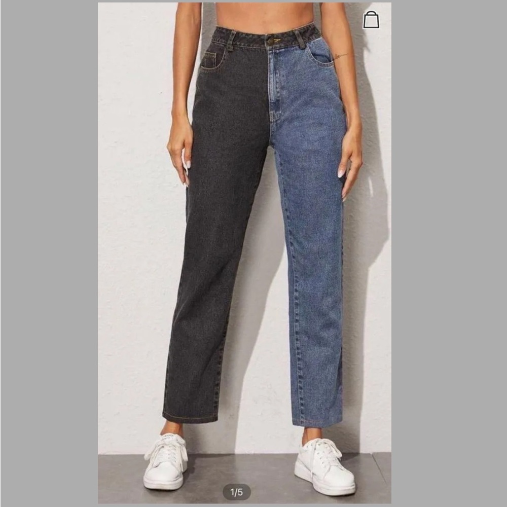 SHEIN Two Toned Patchwork Mom Jeans Size XS